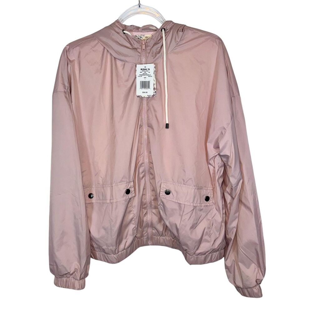 NWT Juniors' Pink Republic Hooded Windbreaker Jacket Light Pink size Large